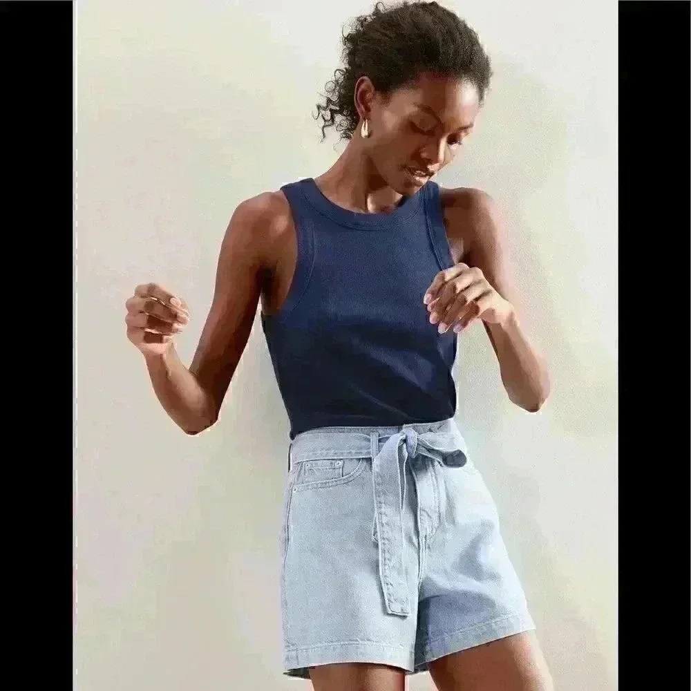 Banana Republic Light Wash Tie-Waist Denim Short